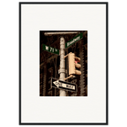 NYC Series framed poster featuring iconic street signs artwork, urban decor print in white frame, Studio Edition travel collection.