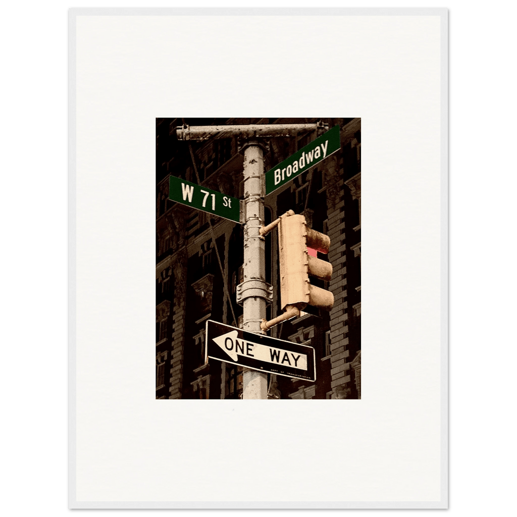 NYC Series framed poster showcasing iconic street signs, urban decor print with white frame from the Studio Edition travel collection