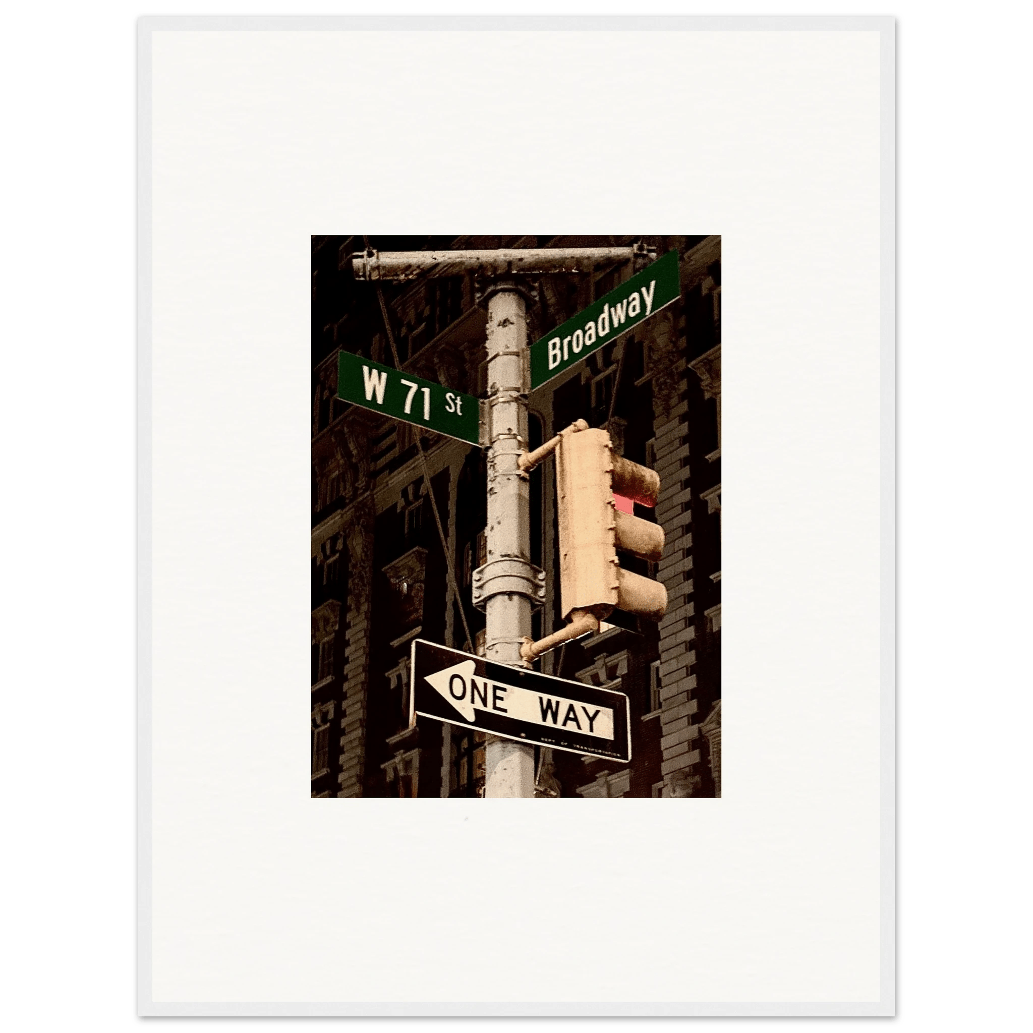 NYC Series framed poster showcasing iconic street signs, urban decor print with white frame from the Studio Edition travel collection