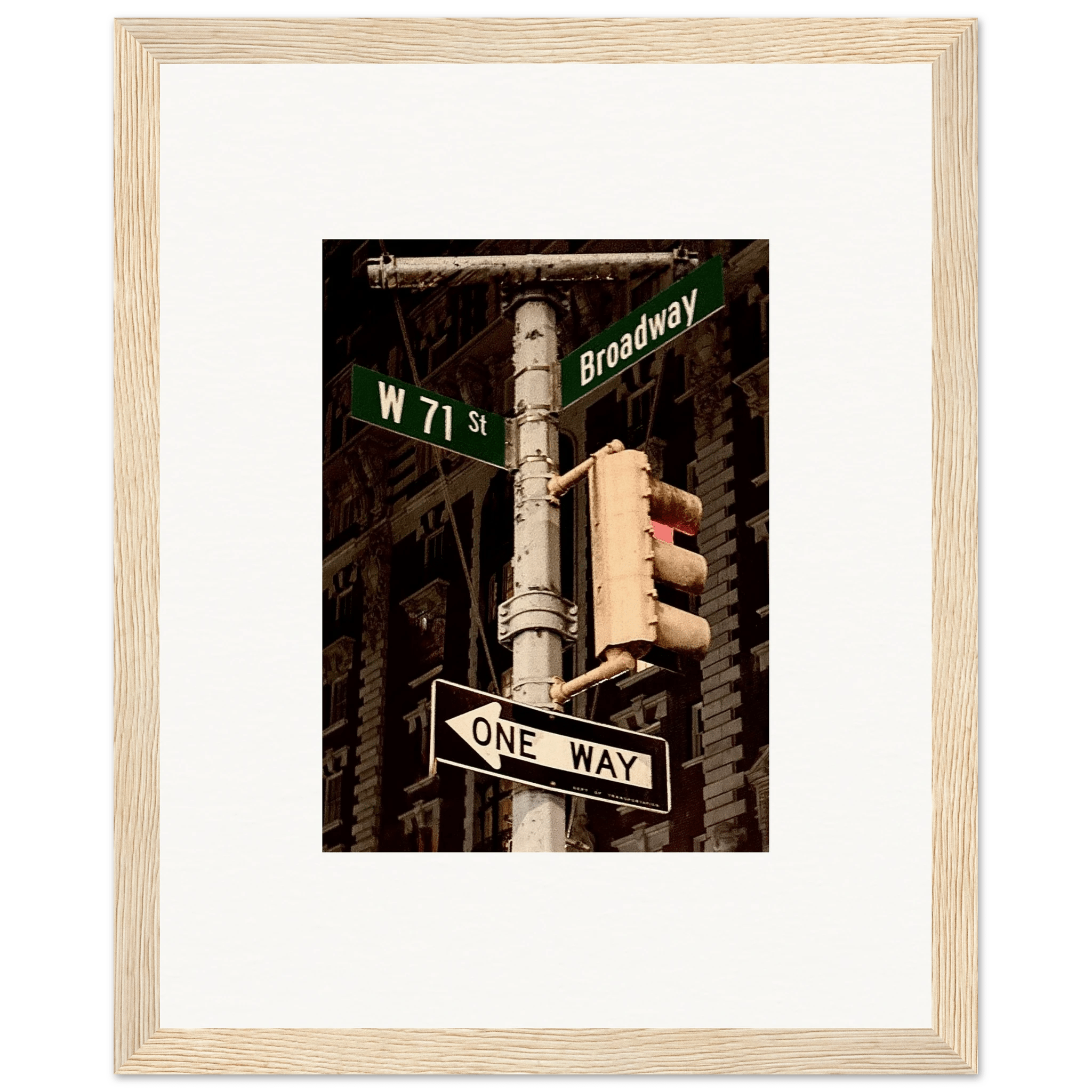 NYC Series framed poster featuring iconic street signs, urban decor print on white frame from the Studio Edition travel collection.