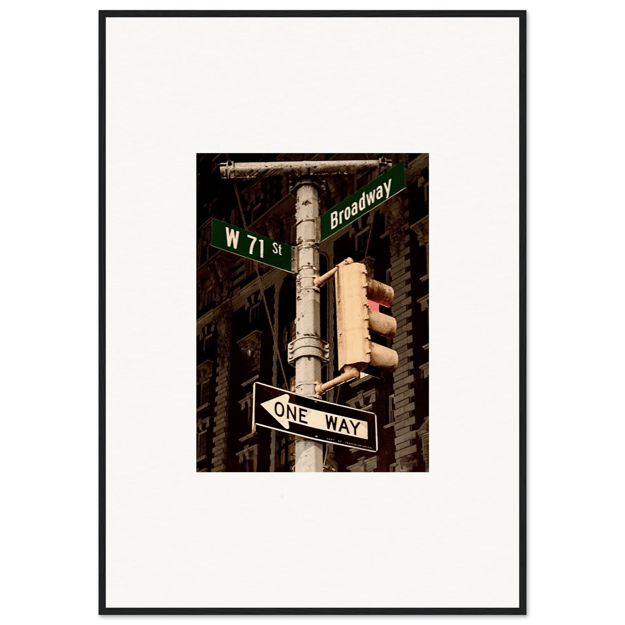 NYC Series framed poster featuring iconic street signs, urban decor print in a white 8x10-inch frame from the Studio Edition collection.