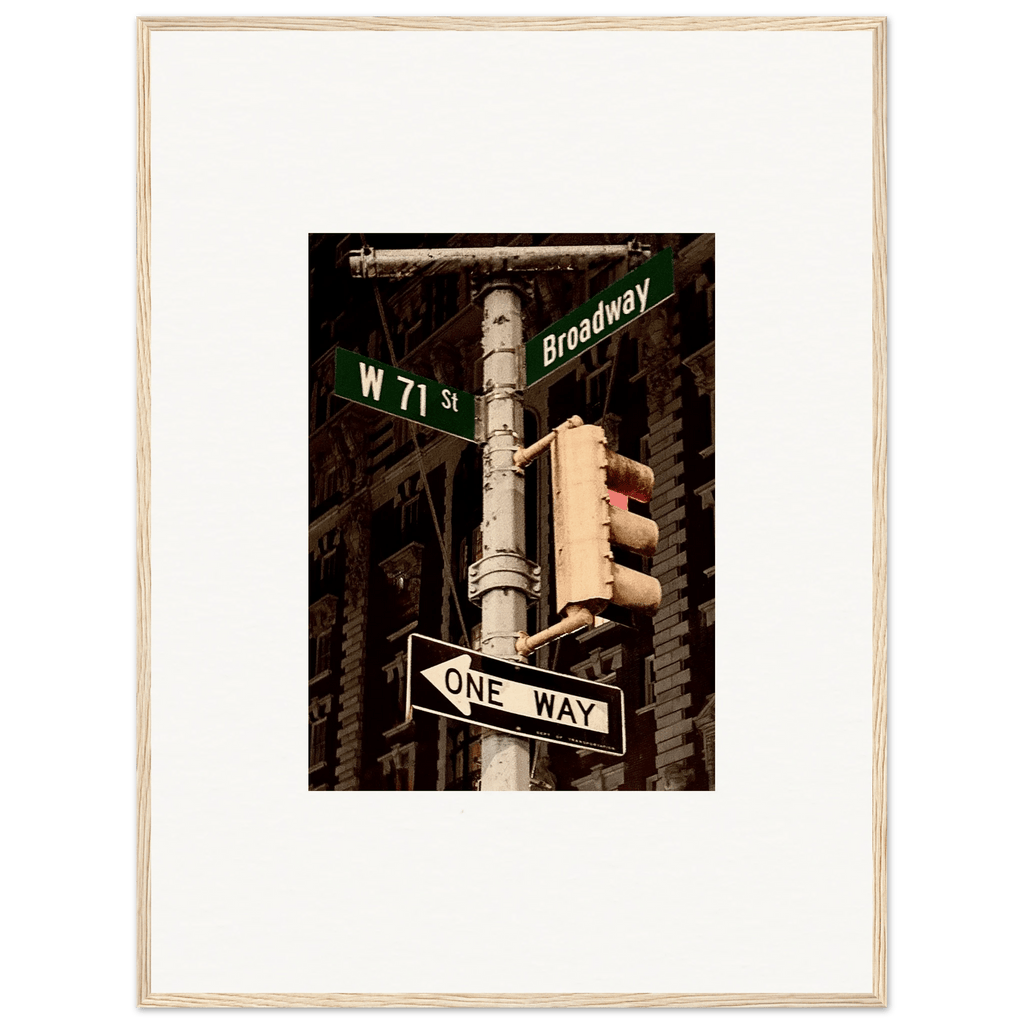 NYC Series framed poster featuring iconic street signs, urban decor print in a white 20x25 cm frame from the Travel Collection.