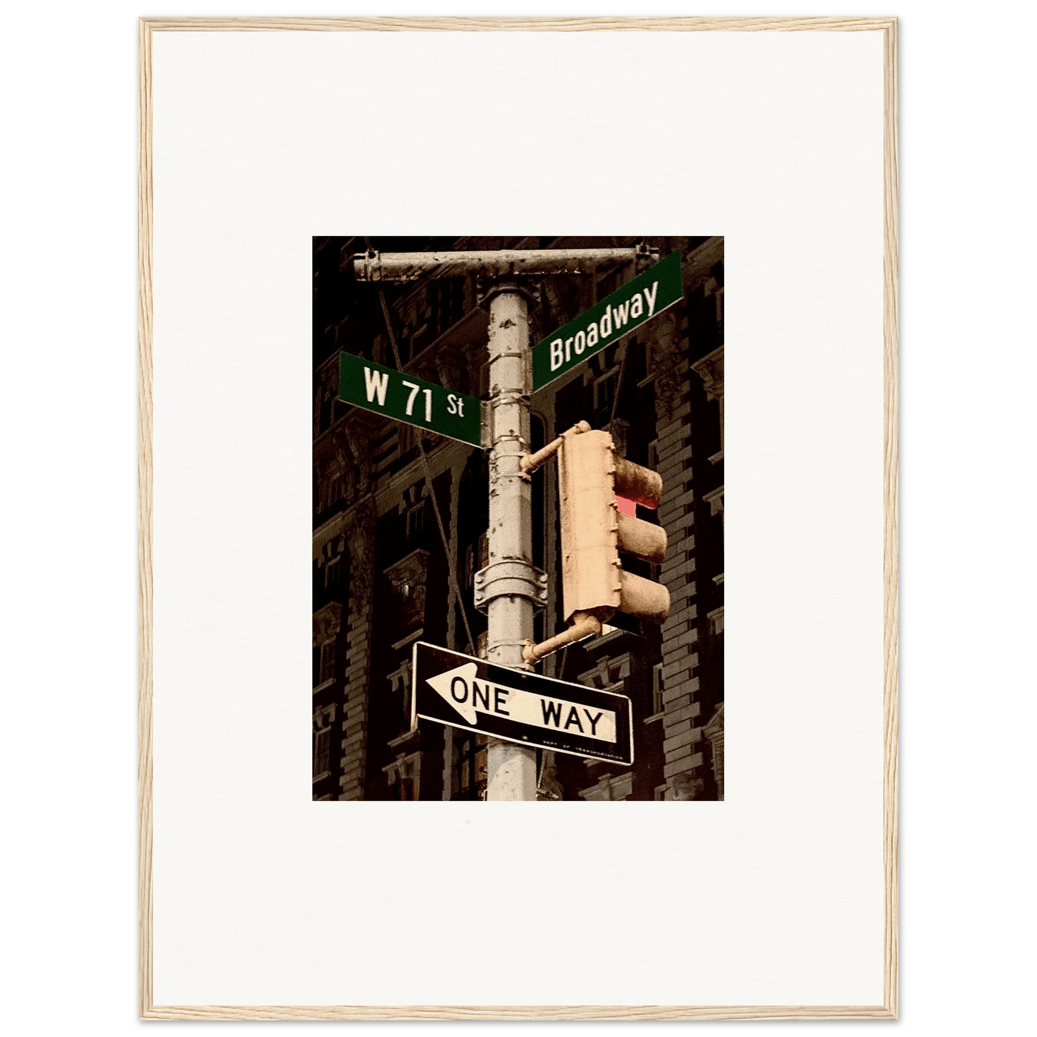 NYC Series framed poster featuring iconic street signs, urban decor print in a white 20x25 cm frame from the Travel Collection.