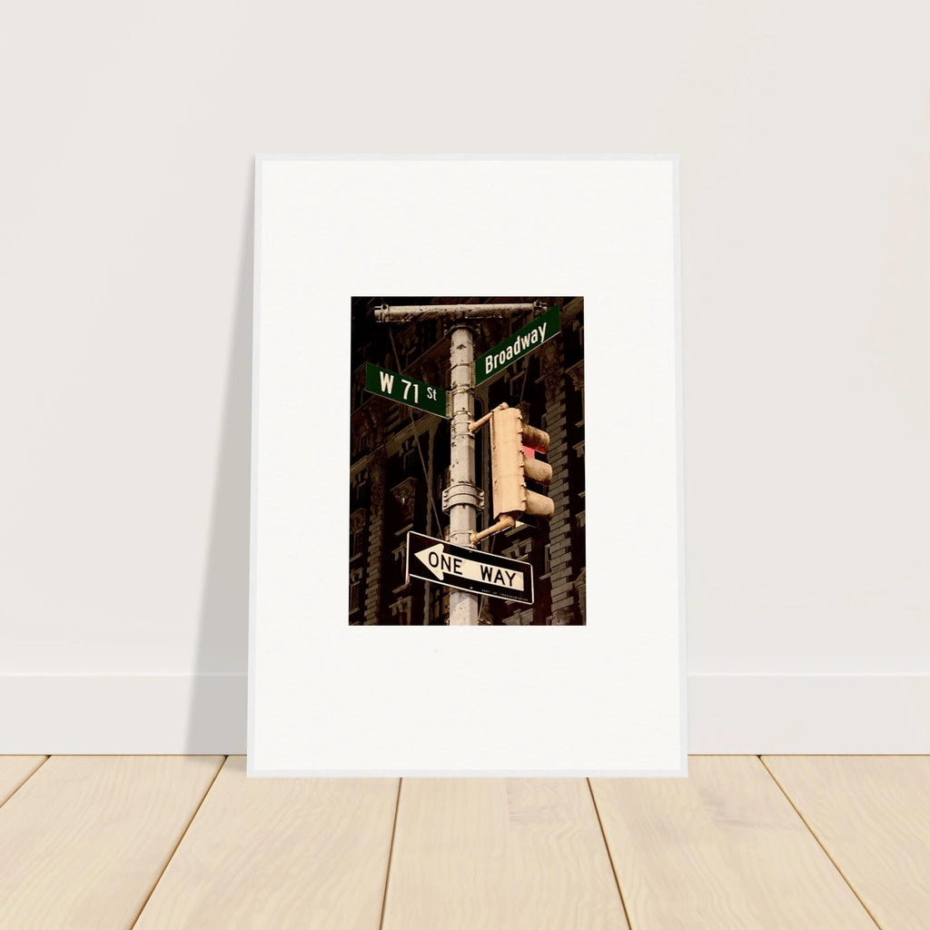 NYC Series framed poster featuring iconic street signs, urban decor print in a 20x25 cm white frame from the Studio Edition collection.