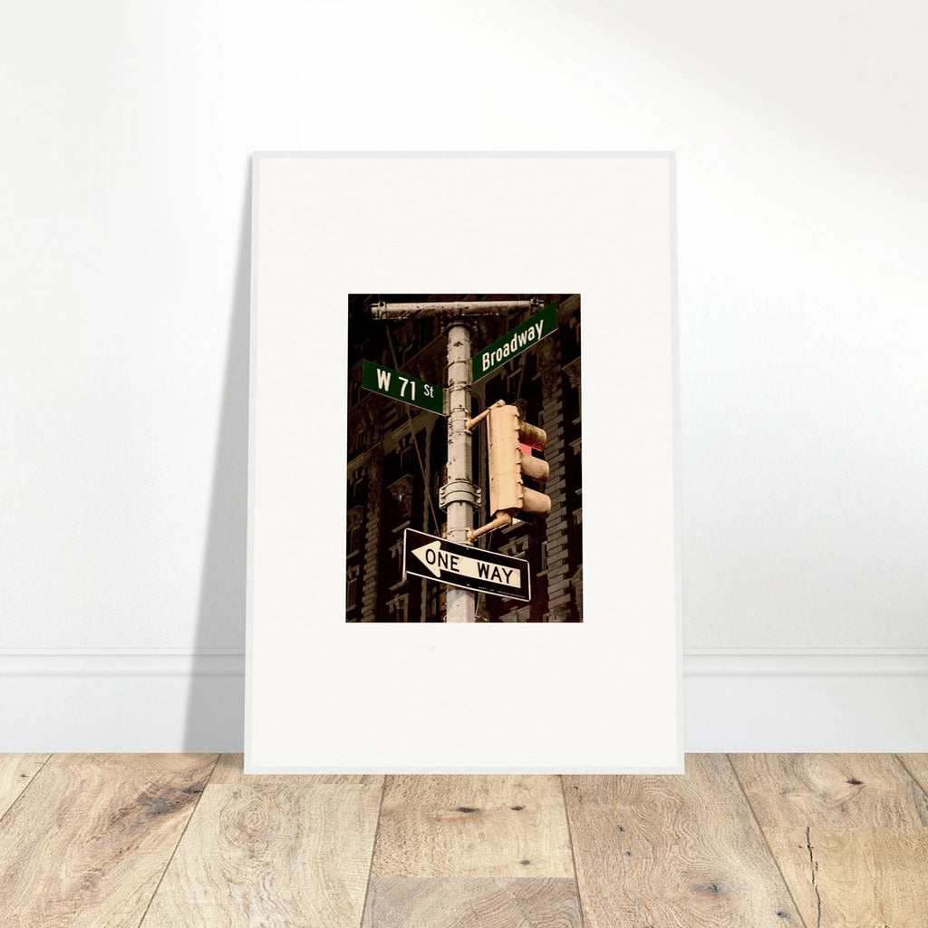NYC Series framed poster featuring iconic street signs in a white frame, urban decor print from the Studio Edition travel collection.