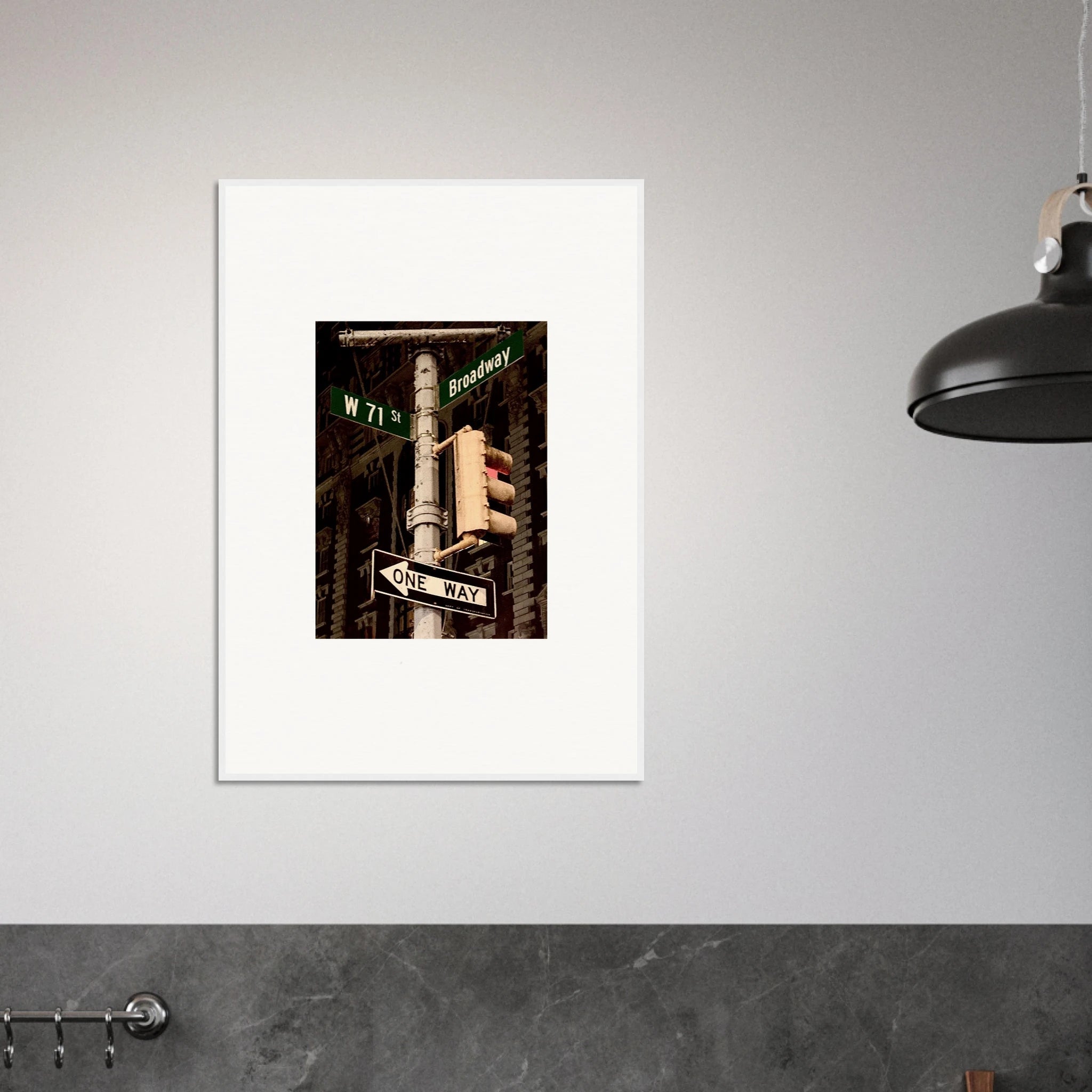 NYC Series framed poster featuring iconic street signs, urban decor print from the Studio Edition travel collection in a white frame.