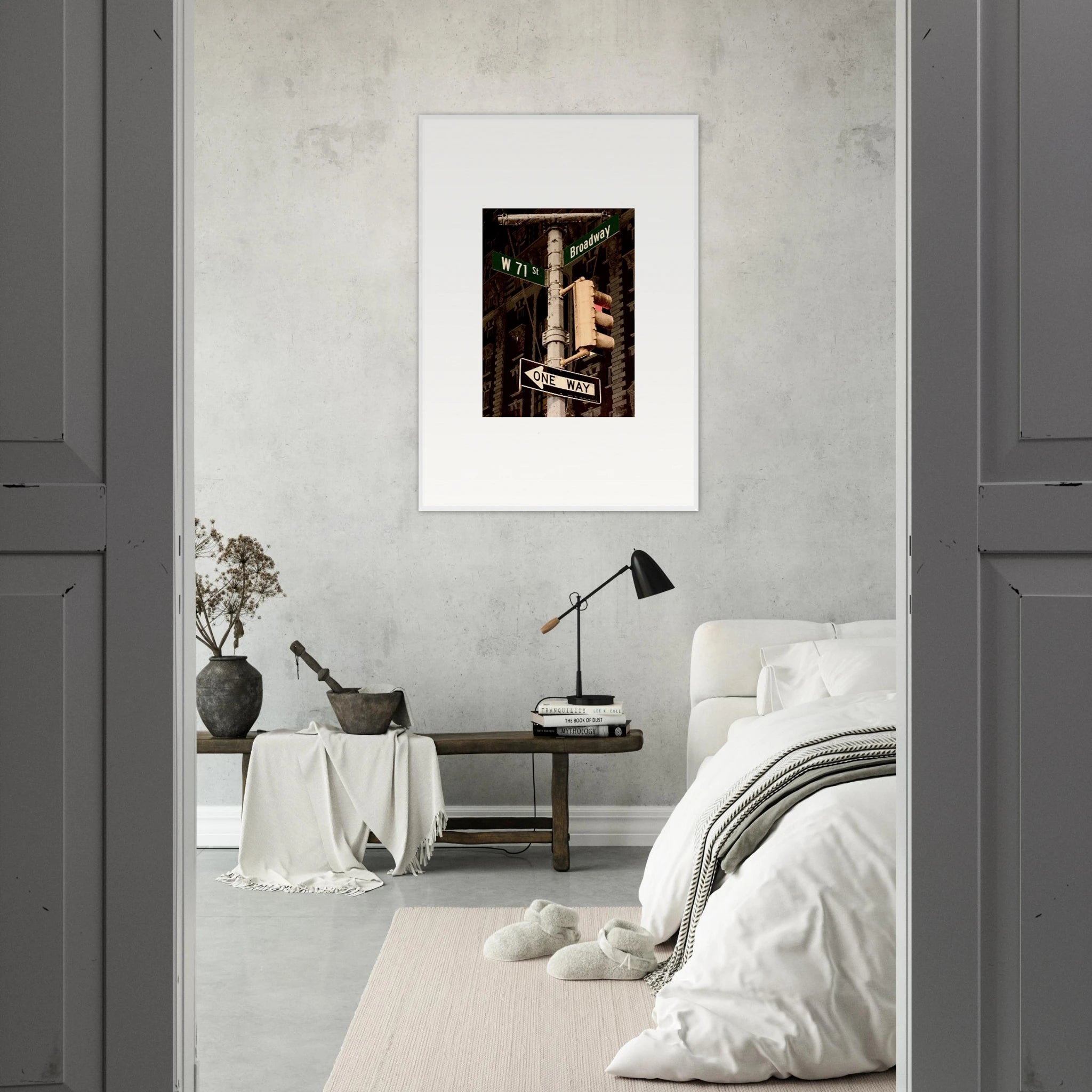 NYC Series framed poster featuring iconic street signs, urban decor print in a white 20x25 cm frame, part of the Travel Collection.