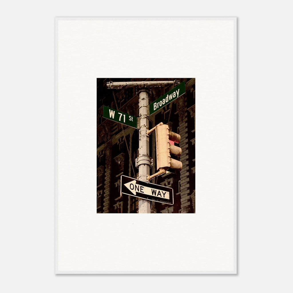 NYC Series framed poster with iconic street signs, urban decor print in white frame, travel collection studio edition.