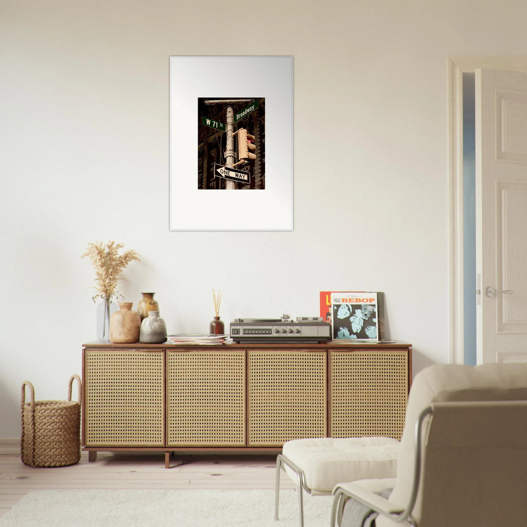NYC Series framed poster featuring iconic street signs, urban decor print on high-quality material in a white 8x10 inch frame.