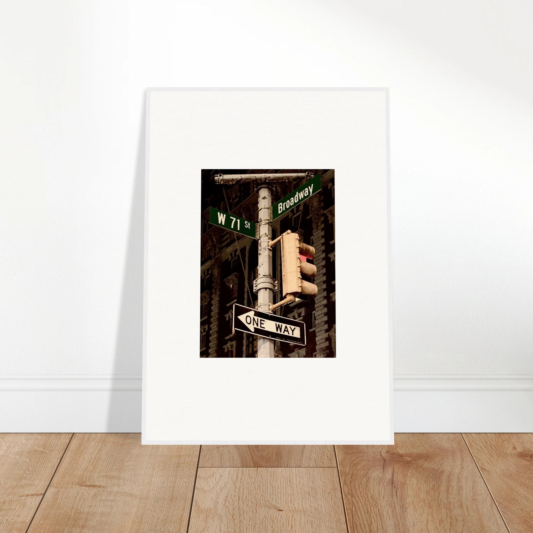 NYC Series framed poster featuring iconic street signs, urban decor print in white frame from the Travel Collection.