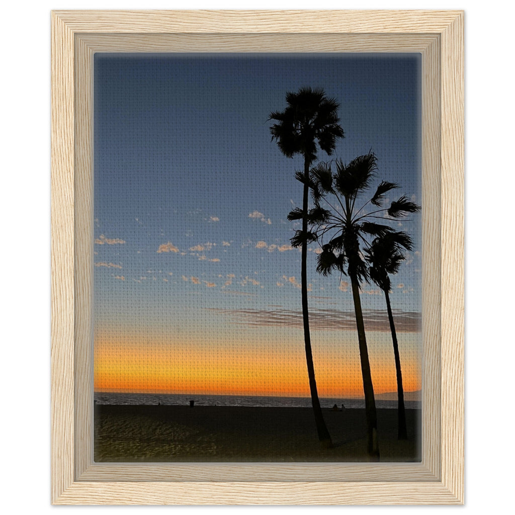 California Sunset Wall Art print featuring fall scenery at Venice Beach, with a wooden frame, studio edition canvas decor.