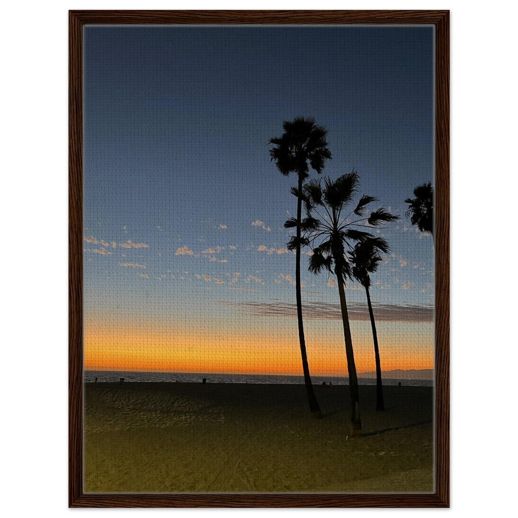 California Sunset Wall Art print featuring Venice Beach scene on canvas with wood frame, studio edition holiday decor.