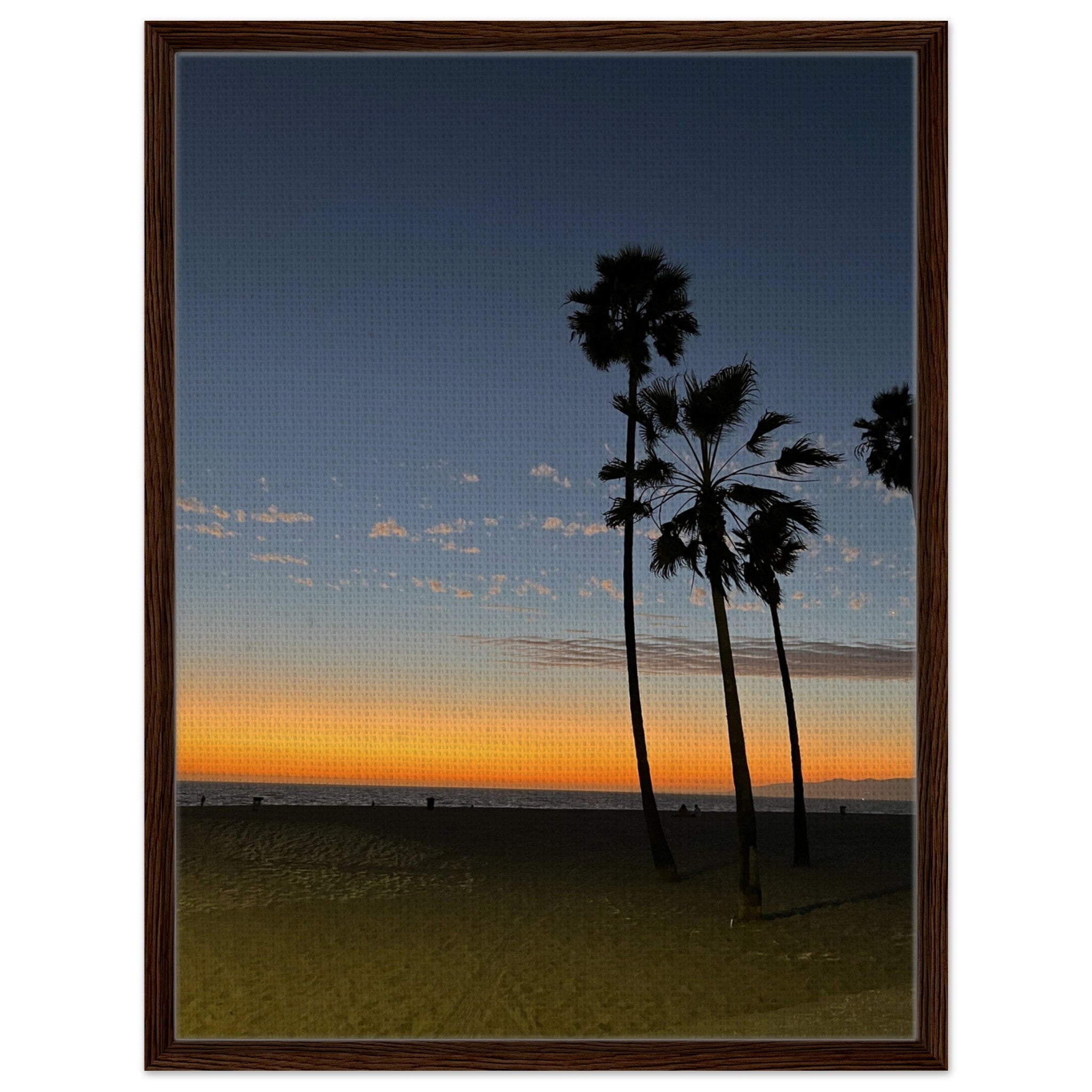 California Sunset Wall Art print featuring Venice Beach scene on canvas with wood frame, studio edition holiday decor.