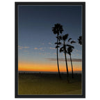 California Sunset Wall Art print featuring Venice Beach scene in a wooden frame, showcasing vibrant fall colors on canvas.