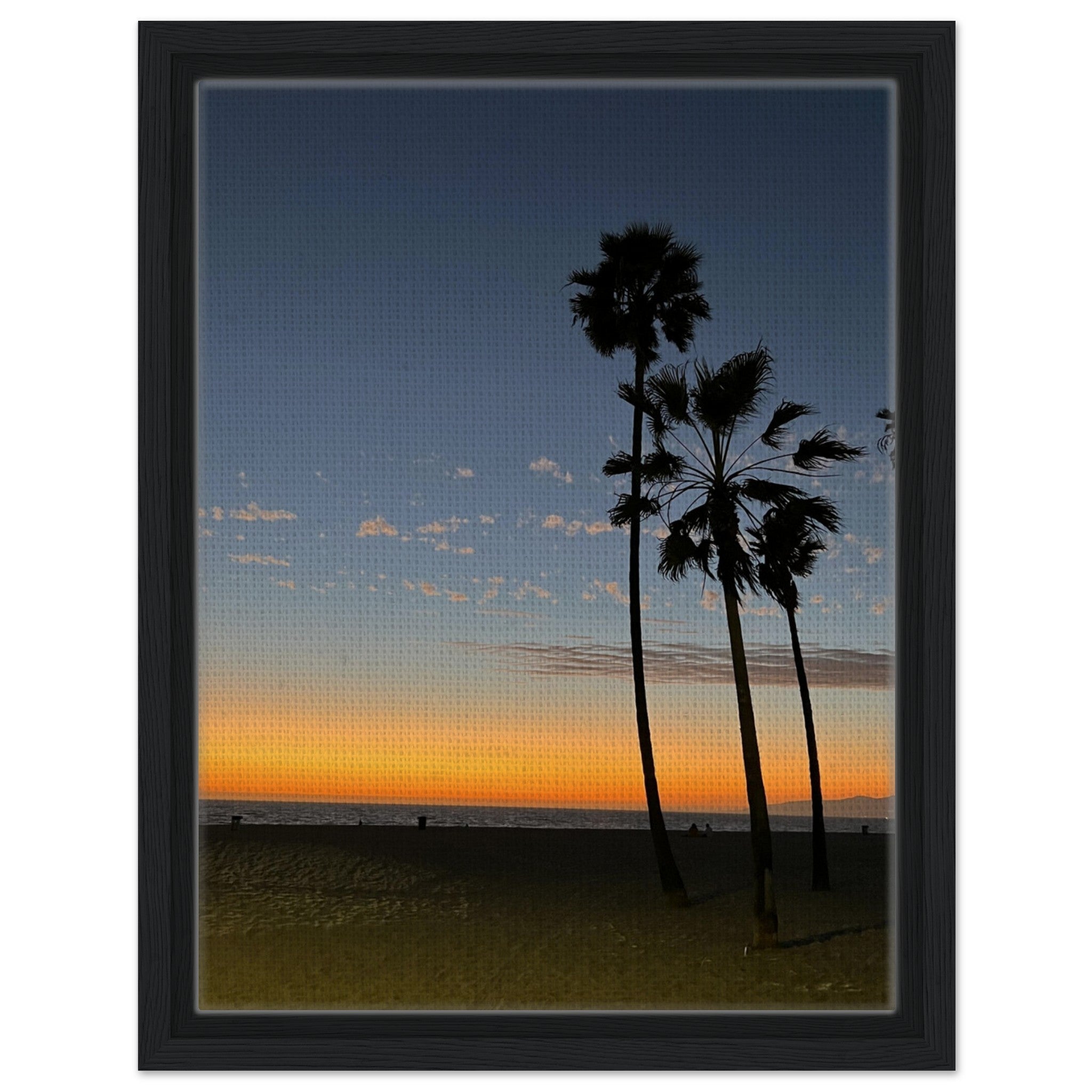 California Sunset Wall Art print featuring fall scenery at Venice Beach on canvas, framed in wood, studio edition.