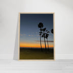 California Sunset Wall Art print featuring fall scenery at Venice Beach on canvas, framed in wood, studio edition.