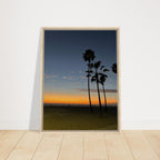 California Sunset Wall Art print featuring fall scenery at Venice Beach, framed on wood for a stylish California canvas decor.