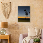 California Sunset Wall Art print in a wood frame, showcasing fall colors and Venice Beach scenery on a canvas studio edition.