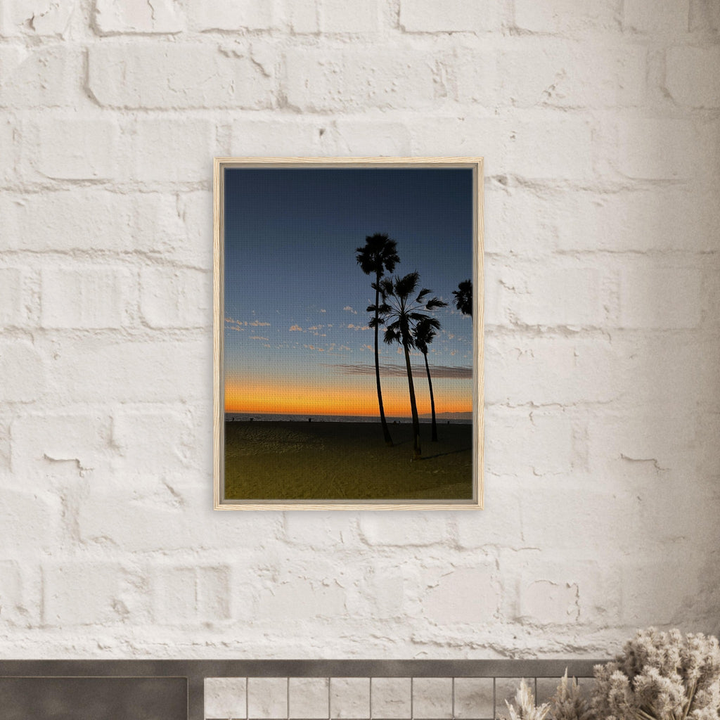 California Sunset Wall Art print featuring Venice Beach scene on canvas in a wood frame, Studio Edition holiday decor.
