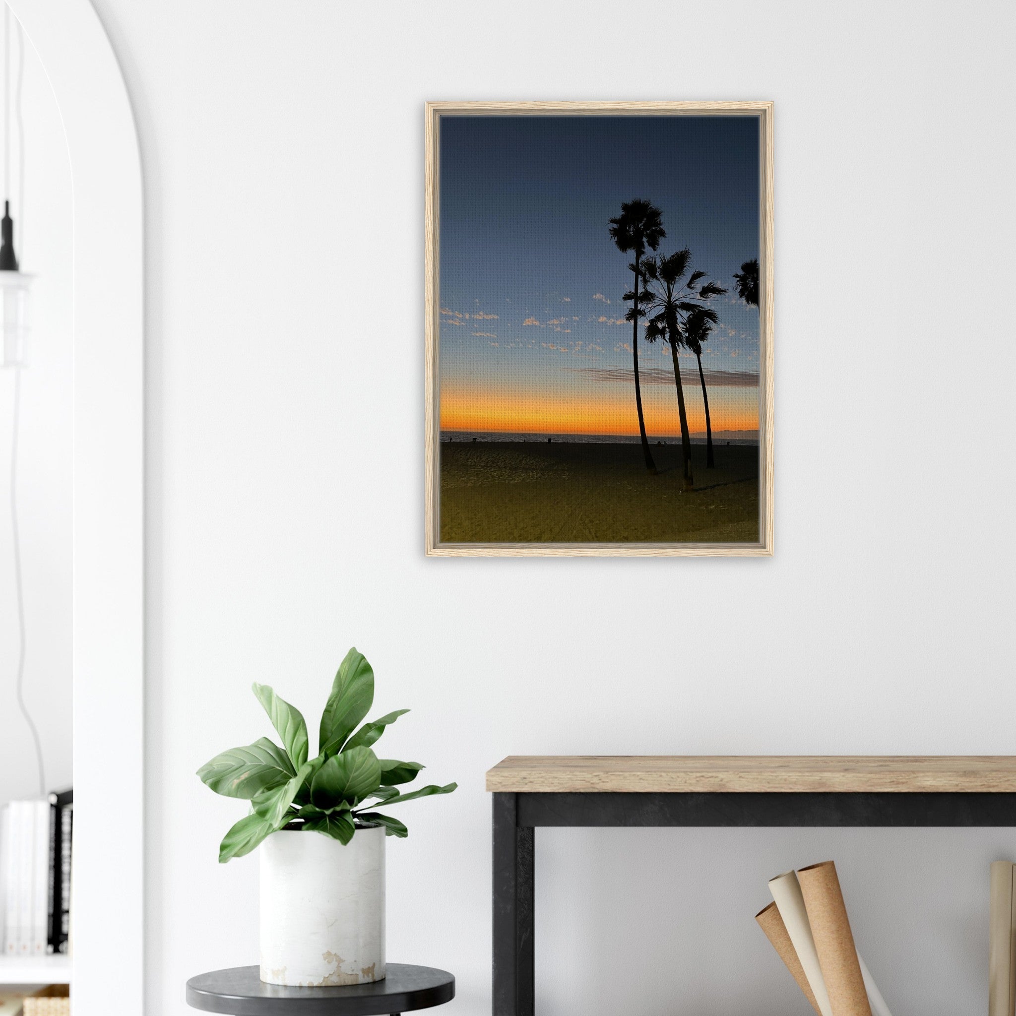 California Sunset Wall Art print by My Store, featuring Venice Beach fall scene on canvas with a wood frame, studio edition.