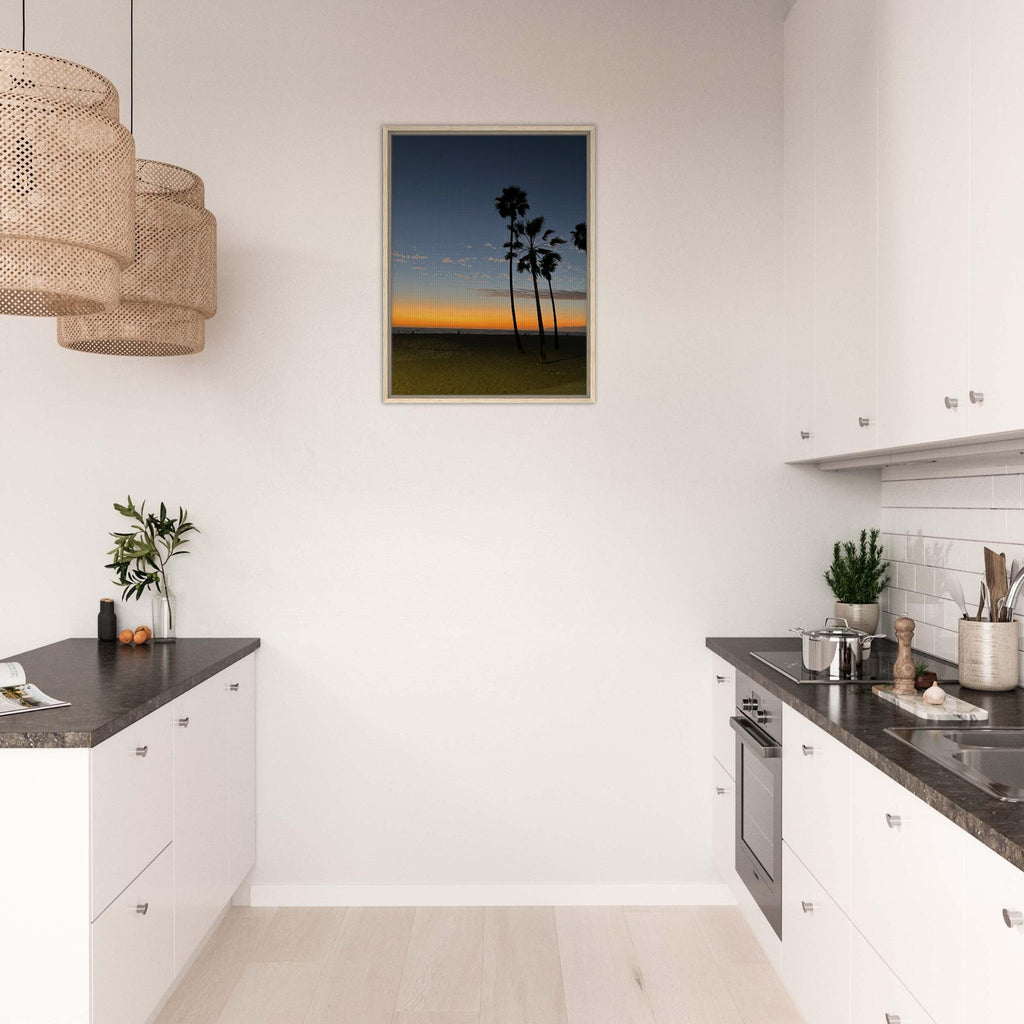 California Sunset Wall Art print featuring Venice Beach scene on canvas with wood frame, studio edition holiday 25.