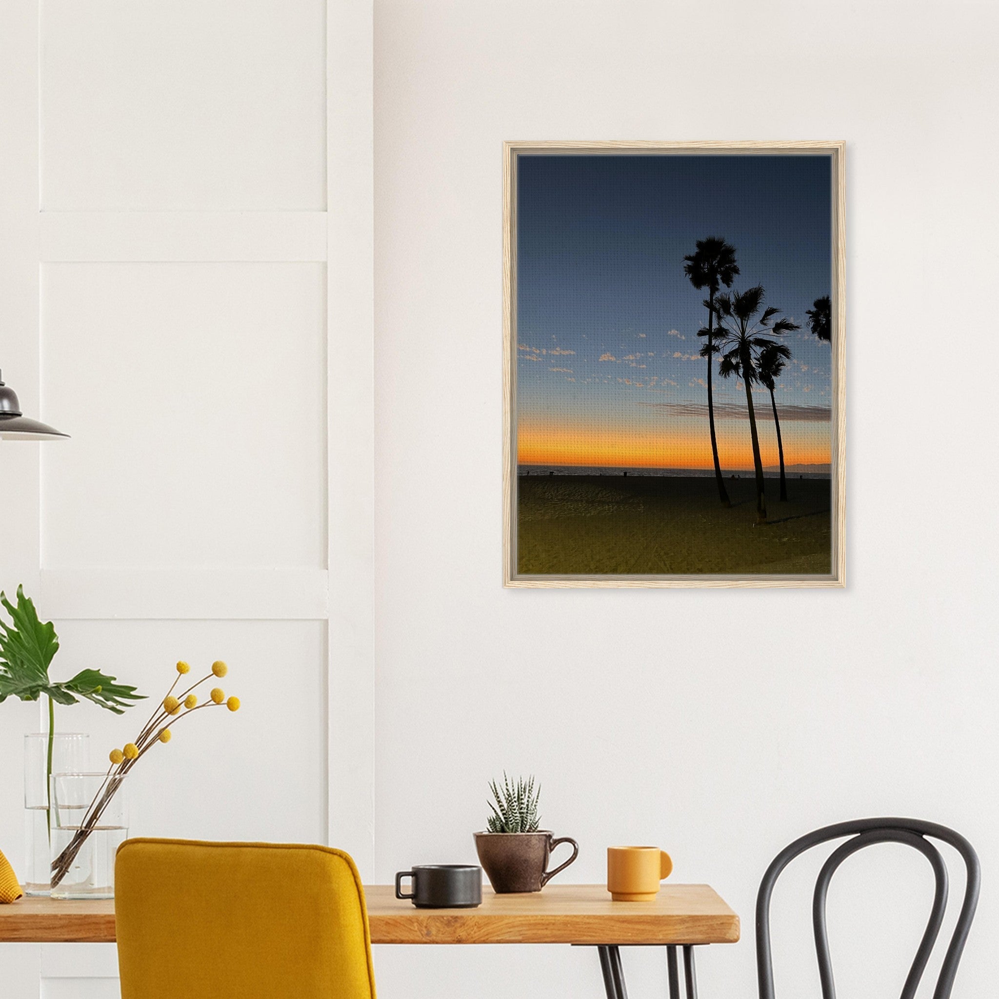California Sunset Wall Art print featuring Venice Beach scene on canvas, framed in wood, Studio Edition Holiday 25.