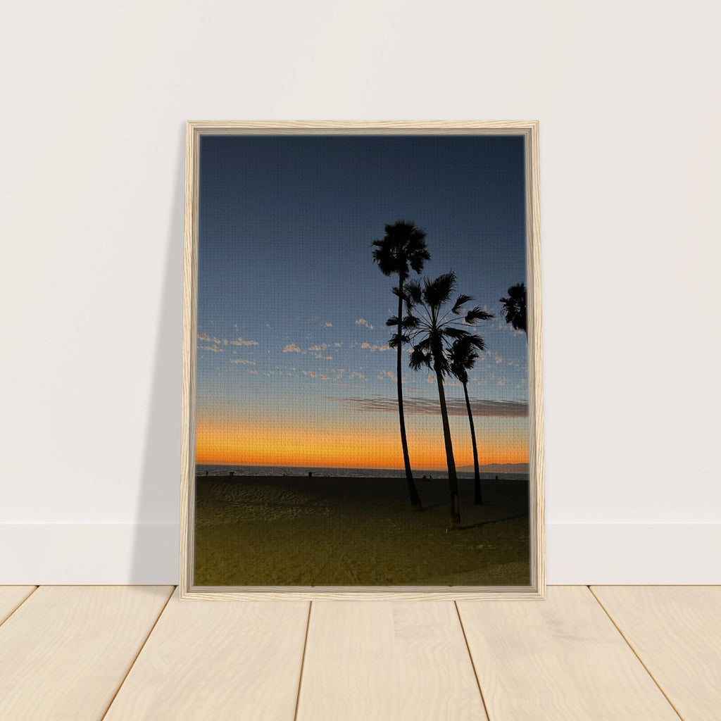 California Sunset Wall Art print featuring fall colors at Venice Beach, framed on wood for a stylish California canvas display.