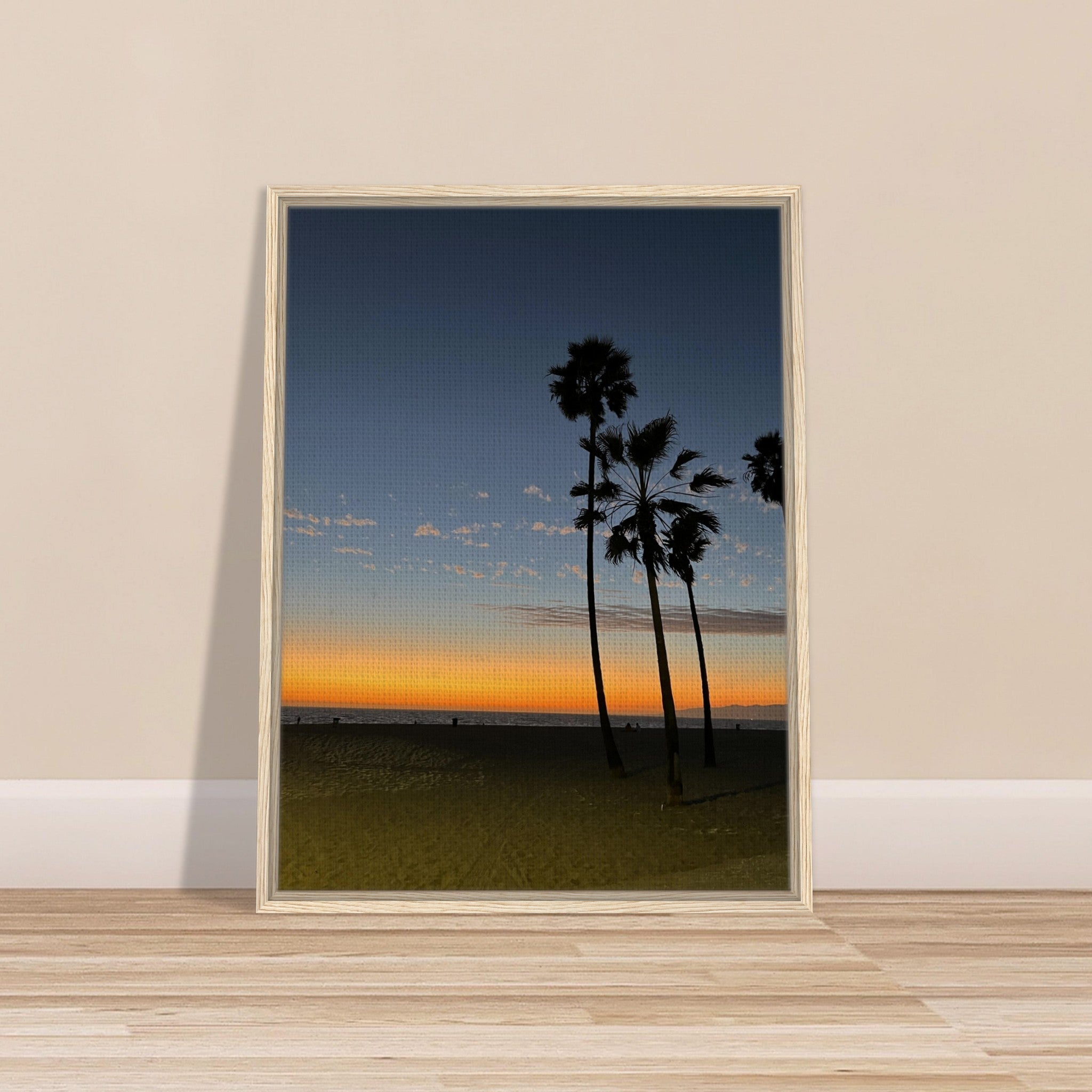 California Sunset Wall Art print featuring Venice Beach scene on canvas with a wood frame, Studio Edition holiday decor.
