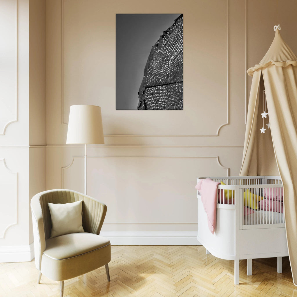 Minimalist black and white abstract canvas wall art titled Architectural Light Study, part of the Travel Collection Studio Edition.