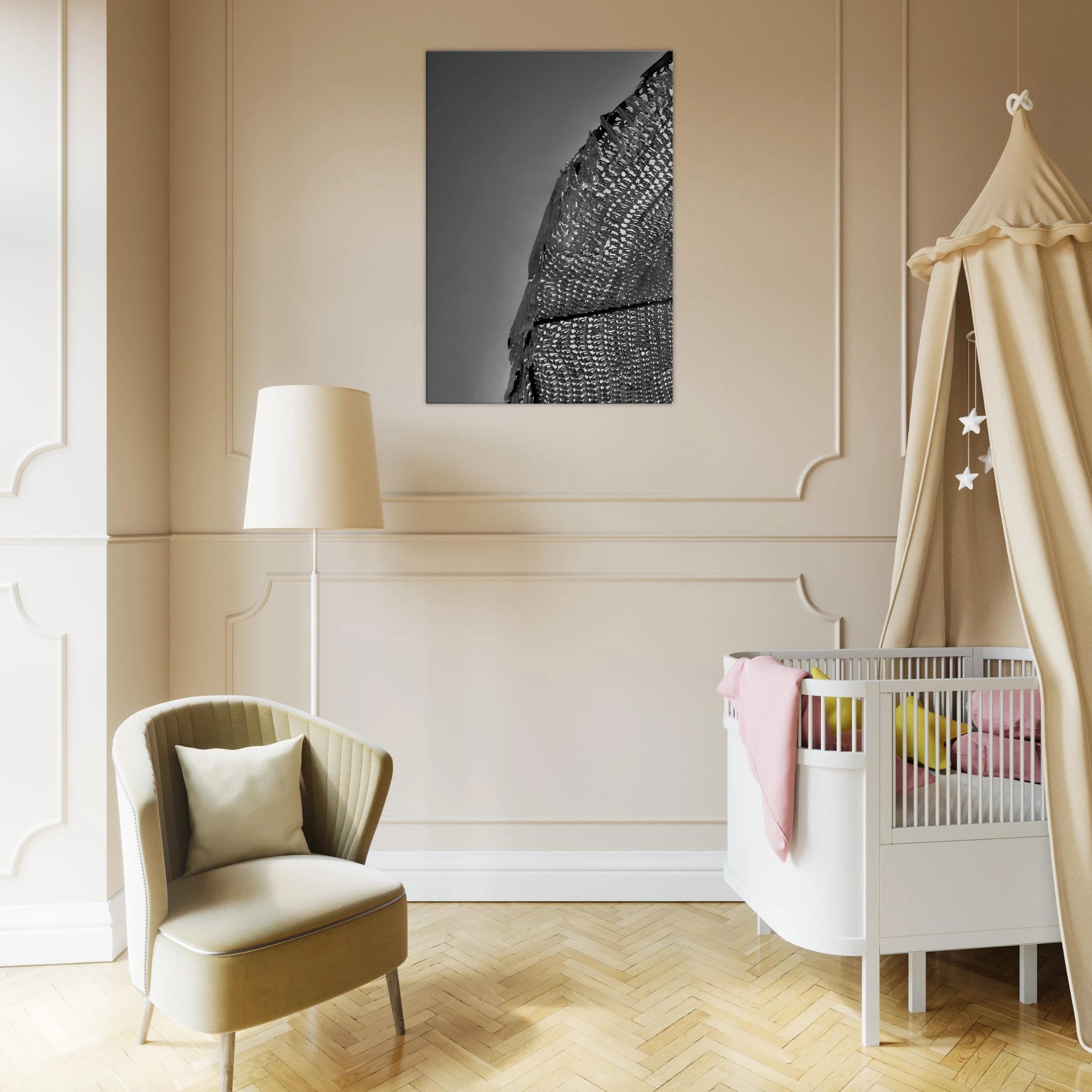 Minimalist black and white abstract canvas wall art titled Architectural Light Study, part of the Travel Collection Studio Edition.