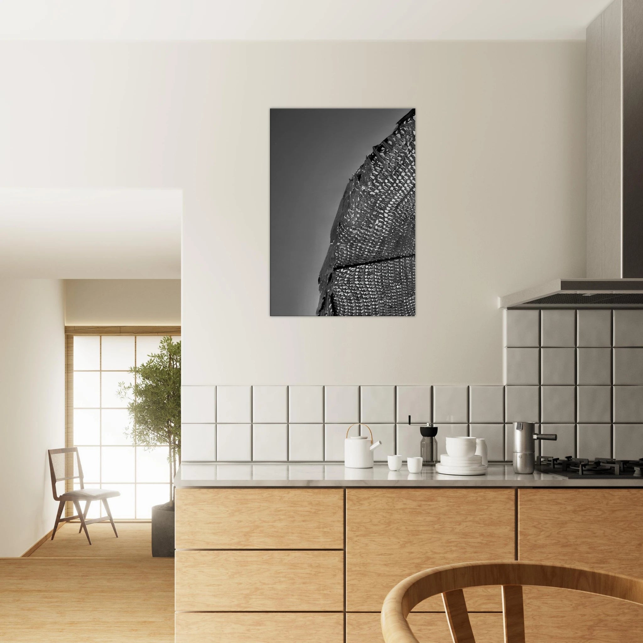 Minimalist black and white abstract canvas wall art titled Architectural Light Study from the Travel Collection Studio Edition.