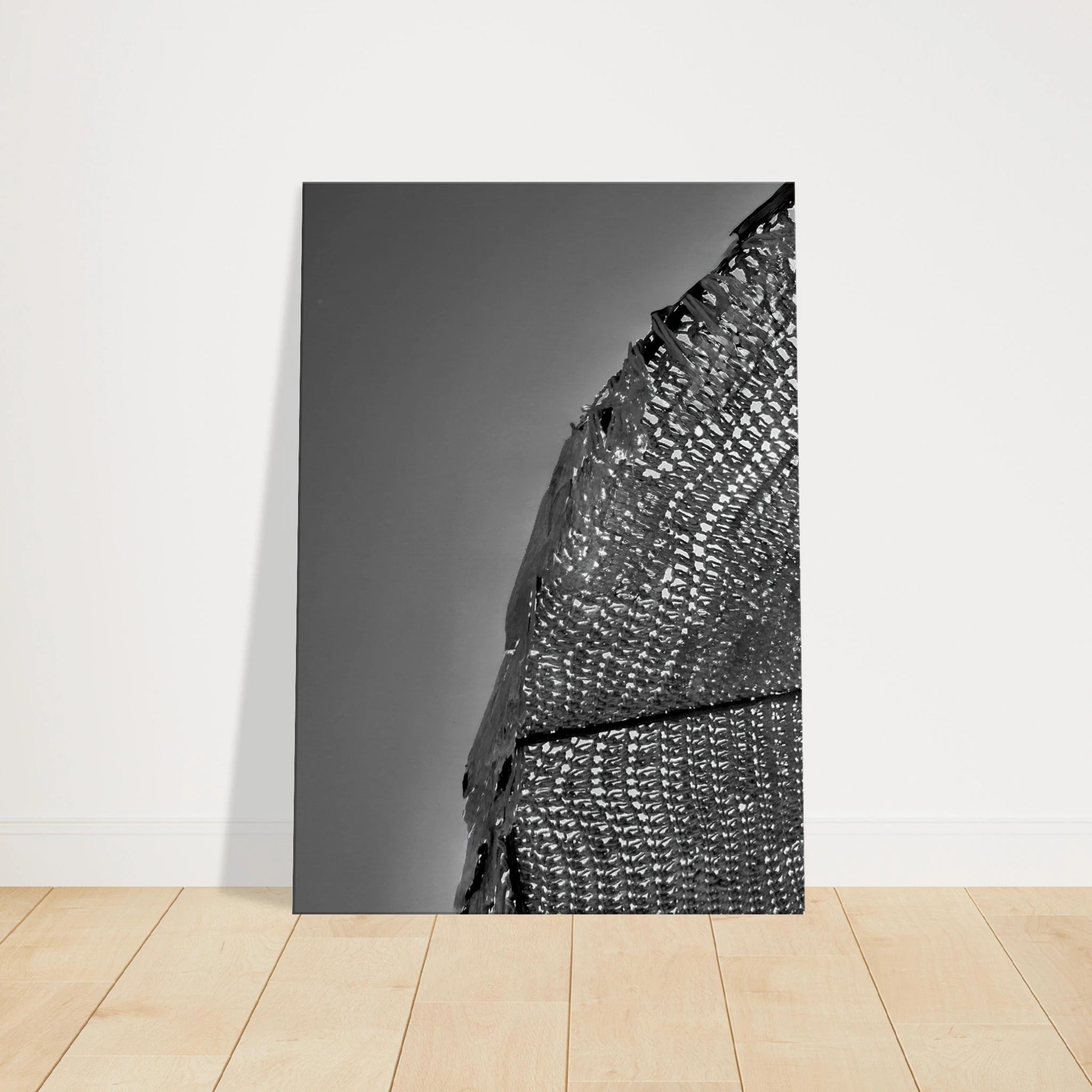 Minimalist black and white abstract canvas wall art print titled Architectural Light Study, part of the Travel Collection Studio Edition.