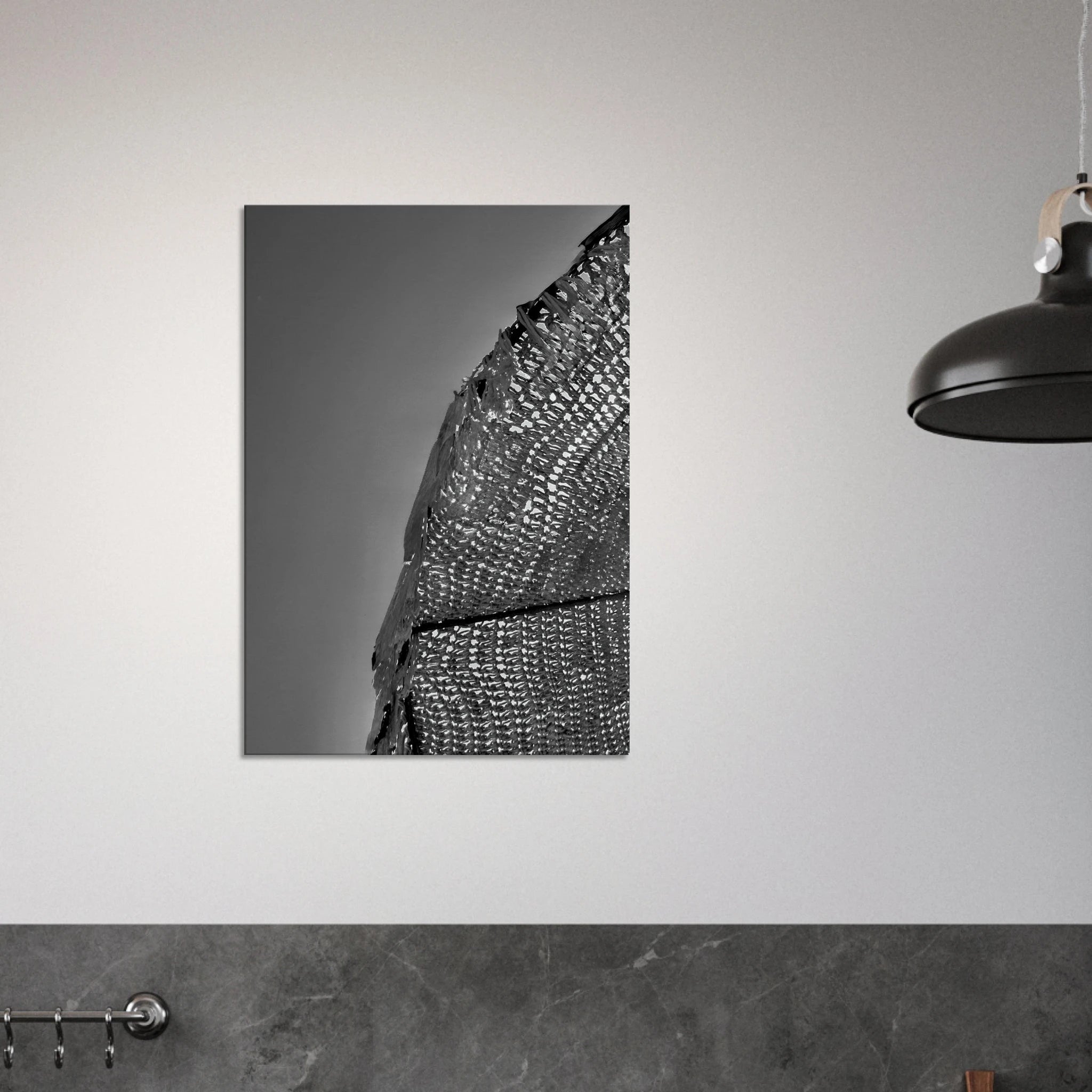 Minimalist black and white abstract canvas wall art titled Architectural Light Study, part of the Travel Collection Studio Edition.