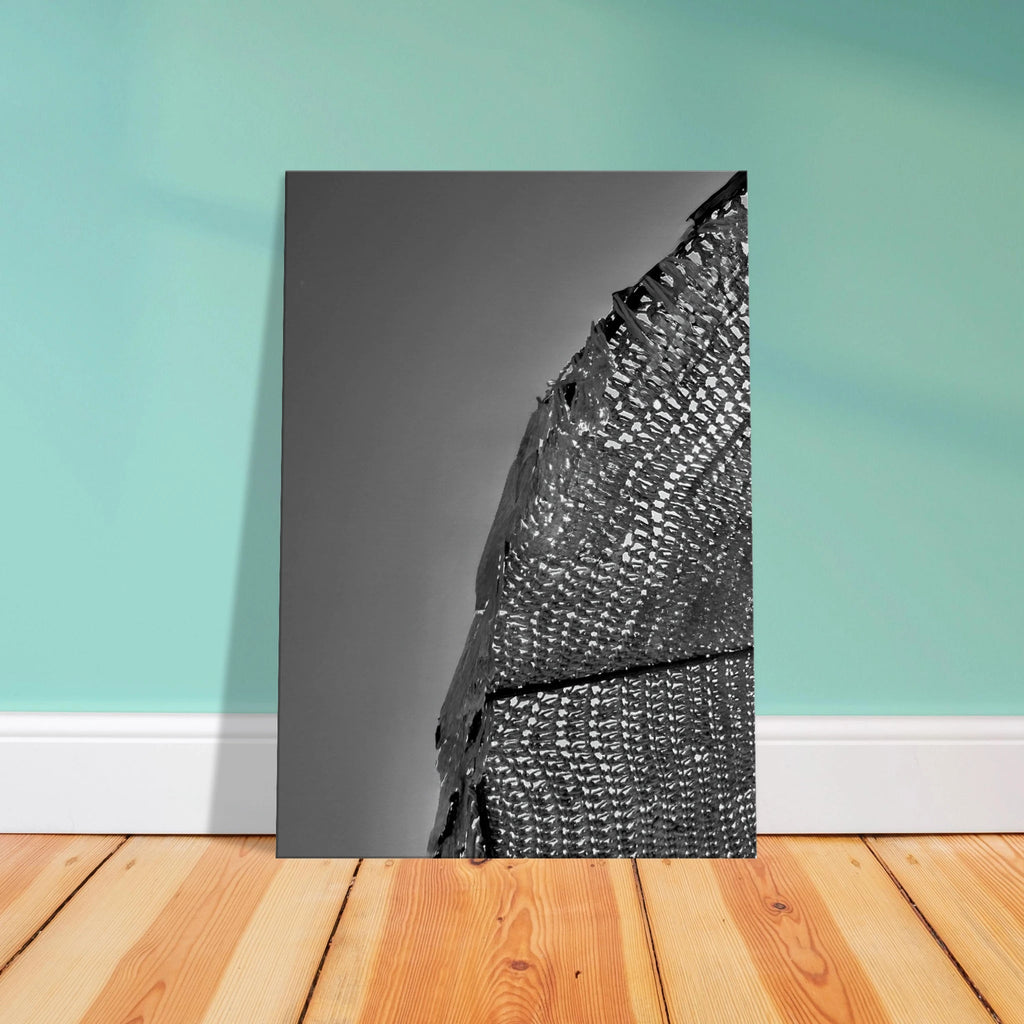 Minimalist black and white abstract canvas wall art titled Architectural Light Study, part of the Travel Collection Studio Edition.