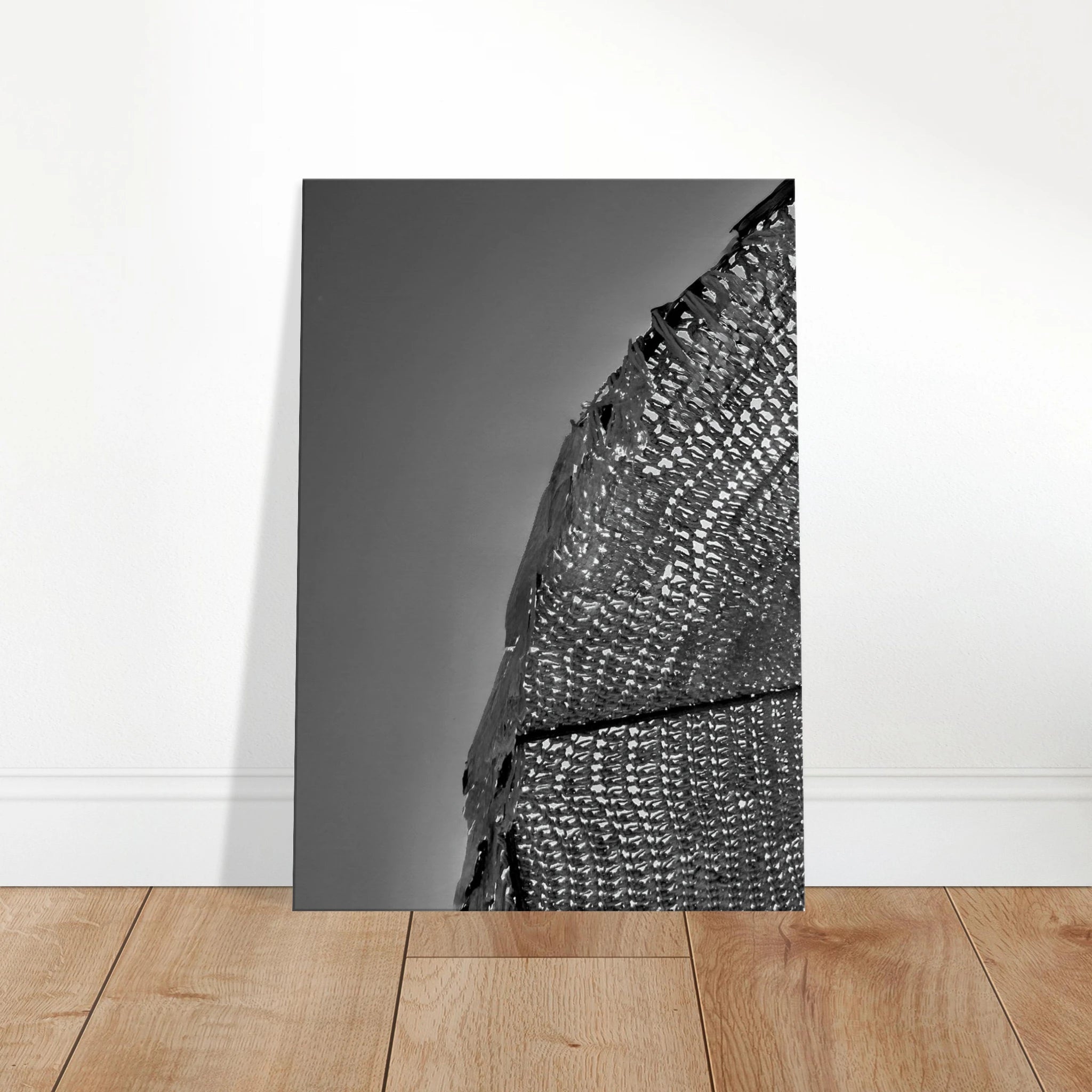 Minimalist black and white abstract canvas wall art featuring architectural light study, part of the Travel Collection Studio Edition.
