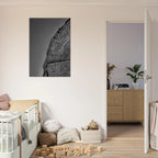 Minimalist black and white abstract canvas wall art titled Architectural Light Study from the Travel Collection Studio Edition.