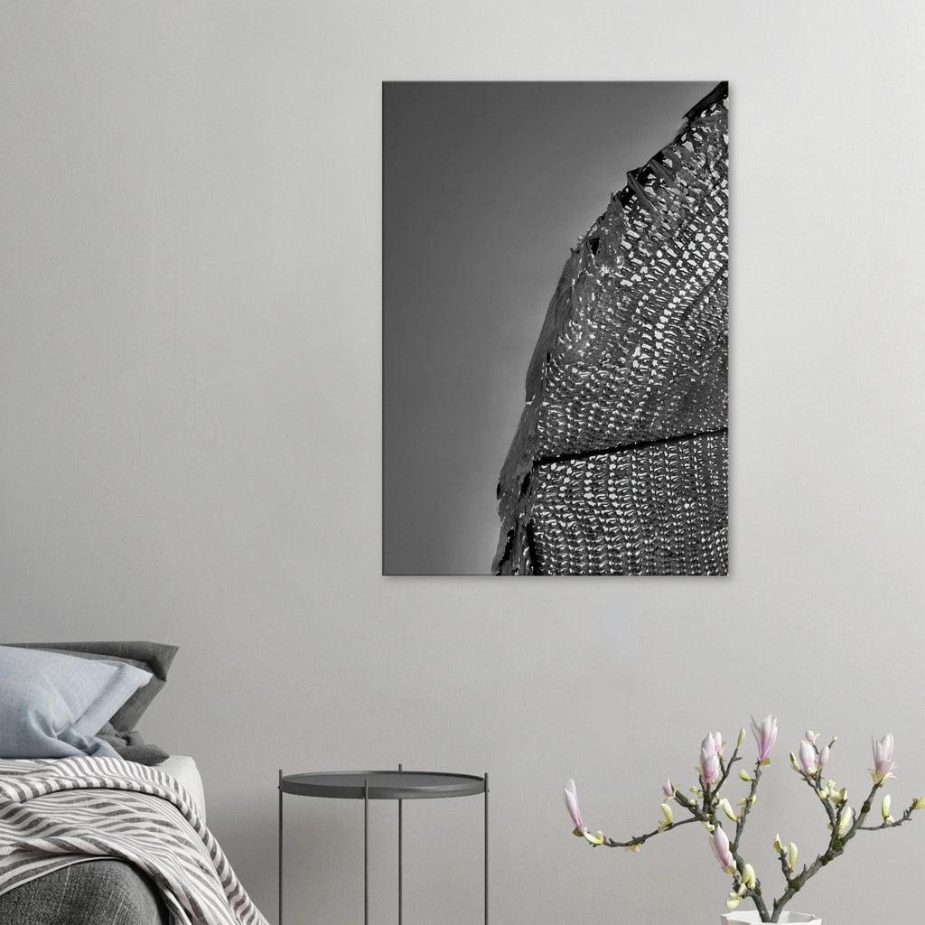 Minimalist black and white abstract canvas wall art print featuring architectural light study, part of the Travel Collection Studio Edition.