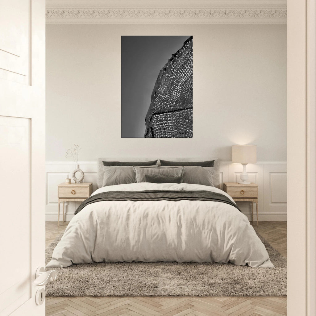 Minimalist black and white abstract canvas wall art from the Architectural Light Study Travel Collection, studio edition, 20x30 cm.