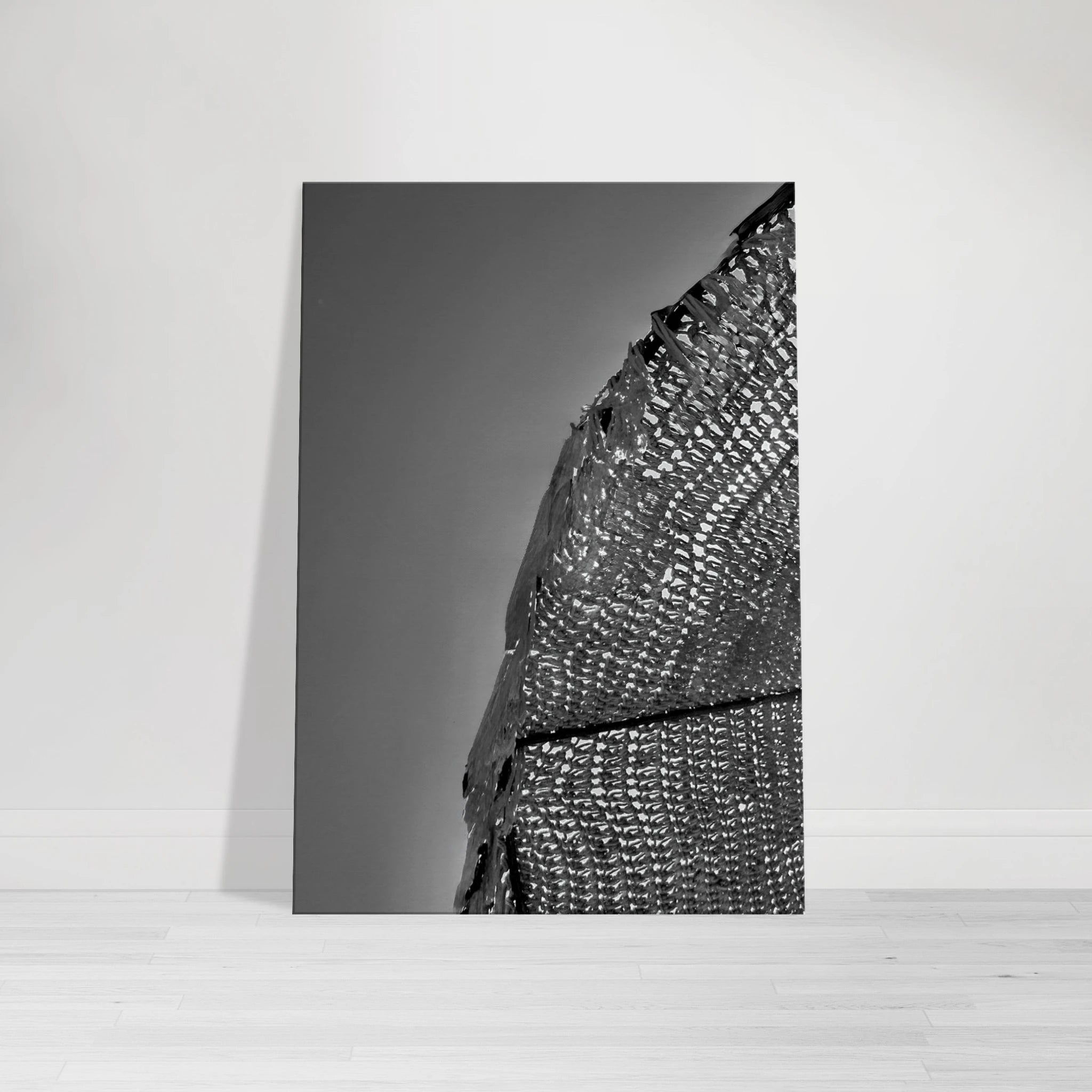 Minimalist black and white abstract canvas wall art print from the Architectural Light Study collection, 20x30 cm.