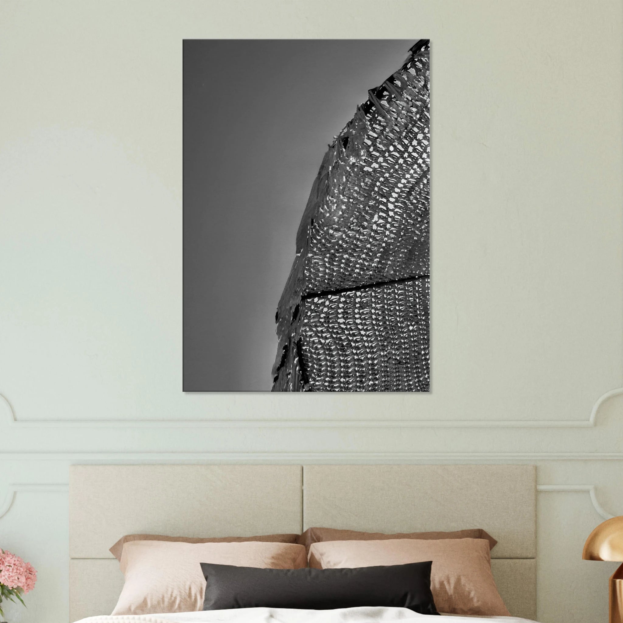 Minimalist black and white abstract canvas wall art featuring architectural light study from the Travel Collection Studio Edition.