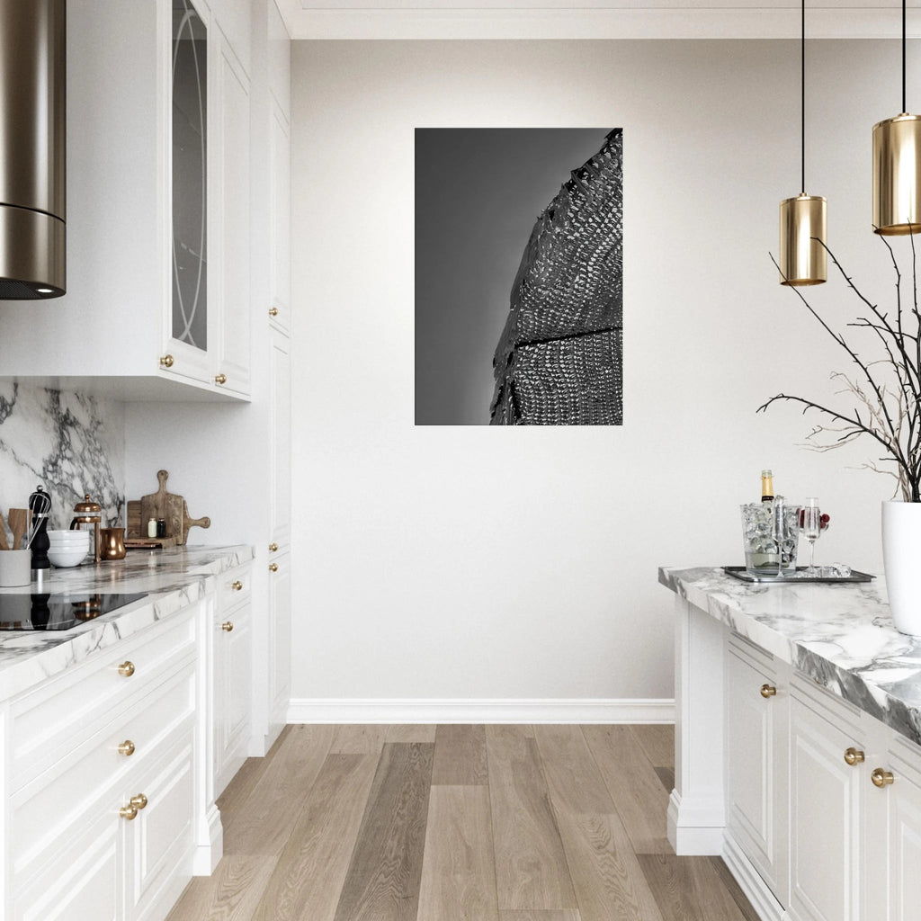 Black and white minimalist abstract canvas wall art titled Architectural Light Study, featuring modern travel-inspired design.