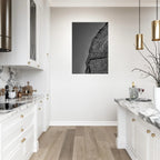 Black and white minimalist abstract canvas wall art titled Architectural Light Study, featuring modern travel-inspired design.