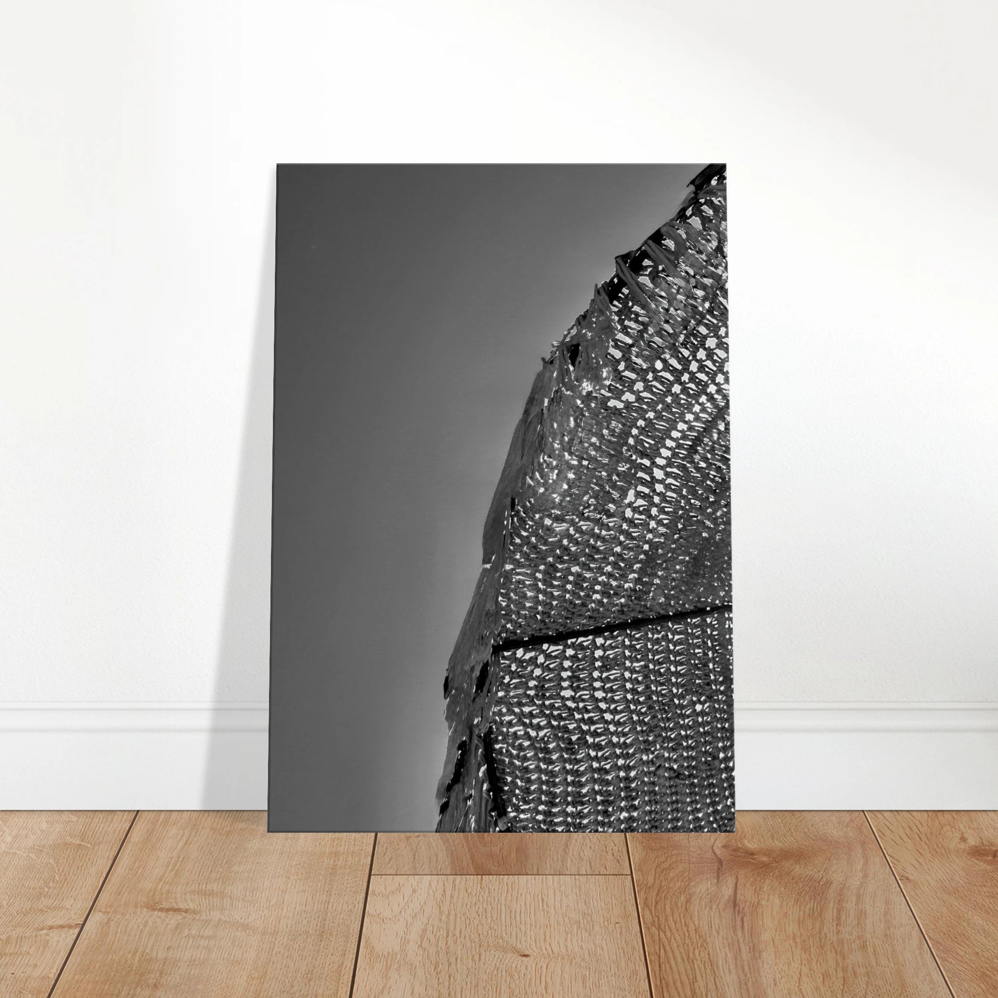 Minimalist black and white abstract canvas wall art print titled Architectural Light Study, part of the Travel Collection Studio Edition.