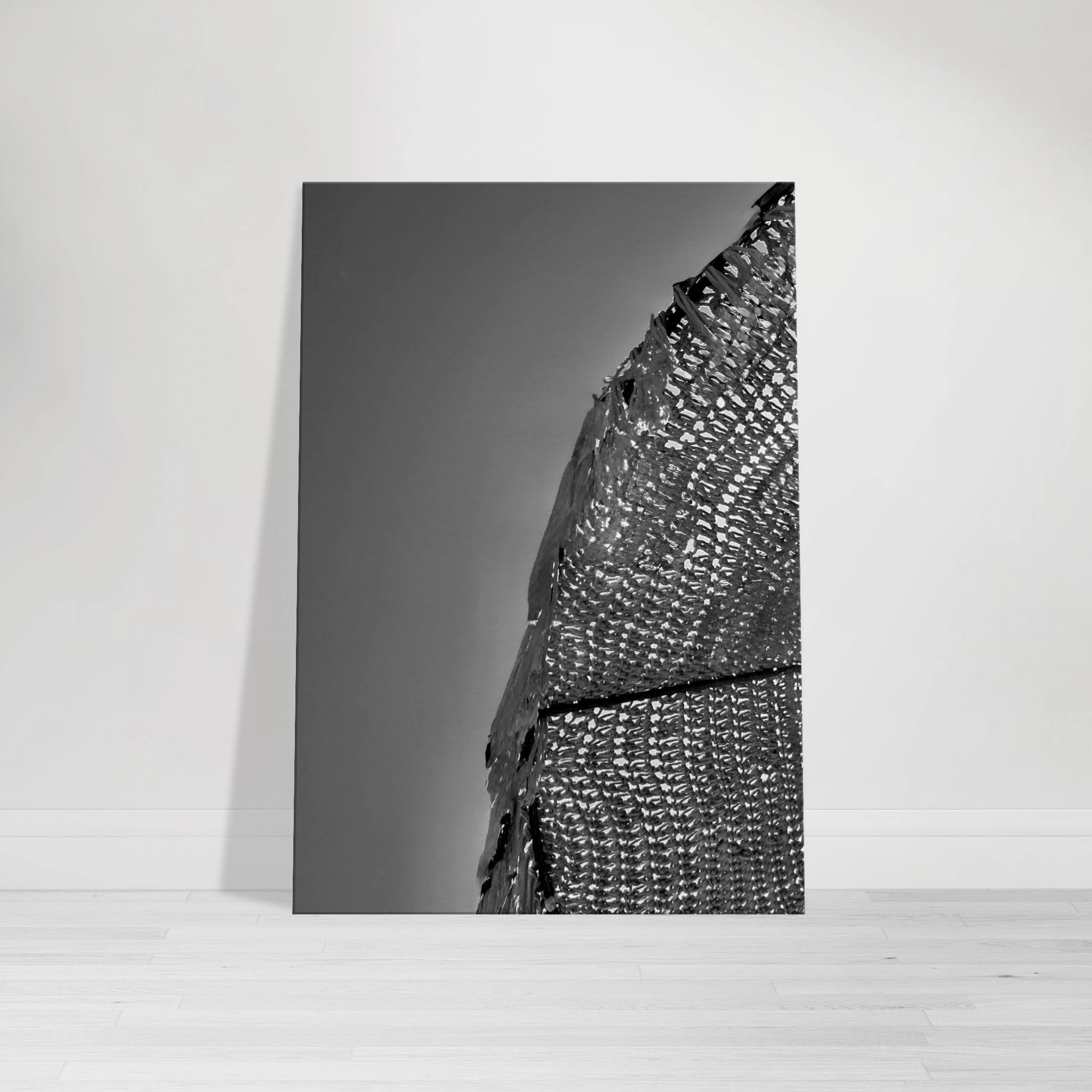 Black and white abstract canvas wall art titled Architectural Light Study, part of the Travel Collection Studio Edition, 20x30 cm print
