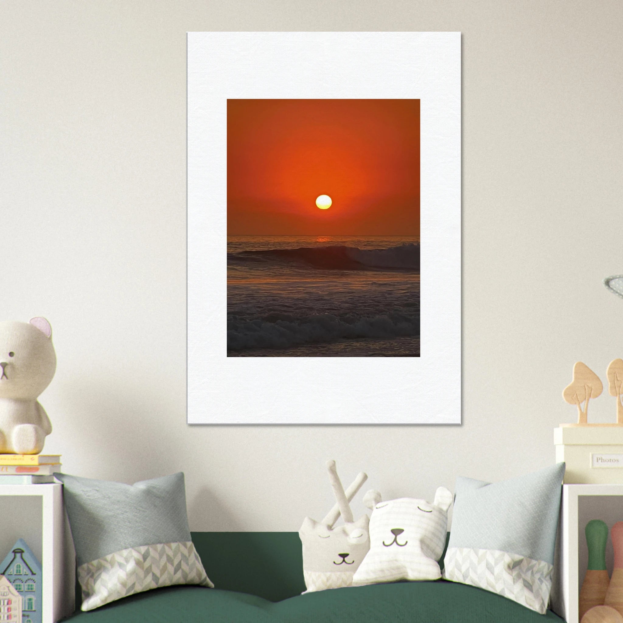 Dramatic Southern California sunset canvas print by My Store featuring vibrant red hues, perfect for home decor, studio edition.