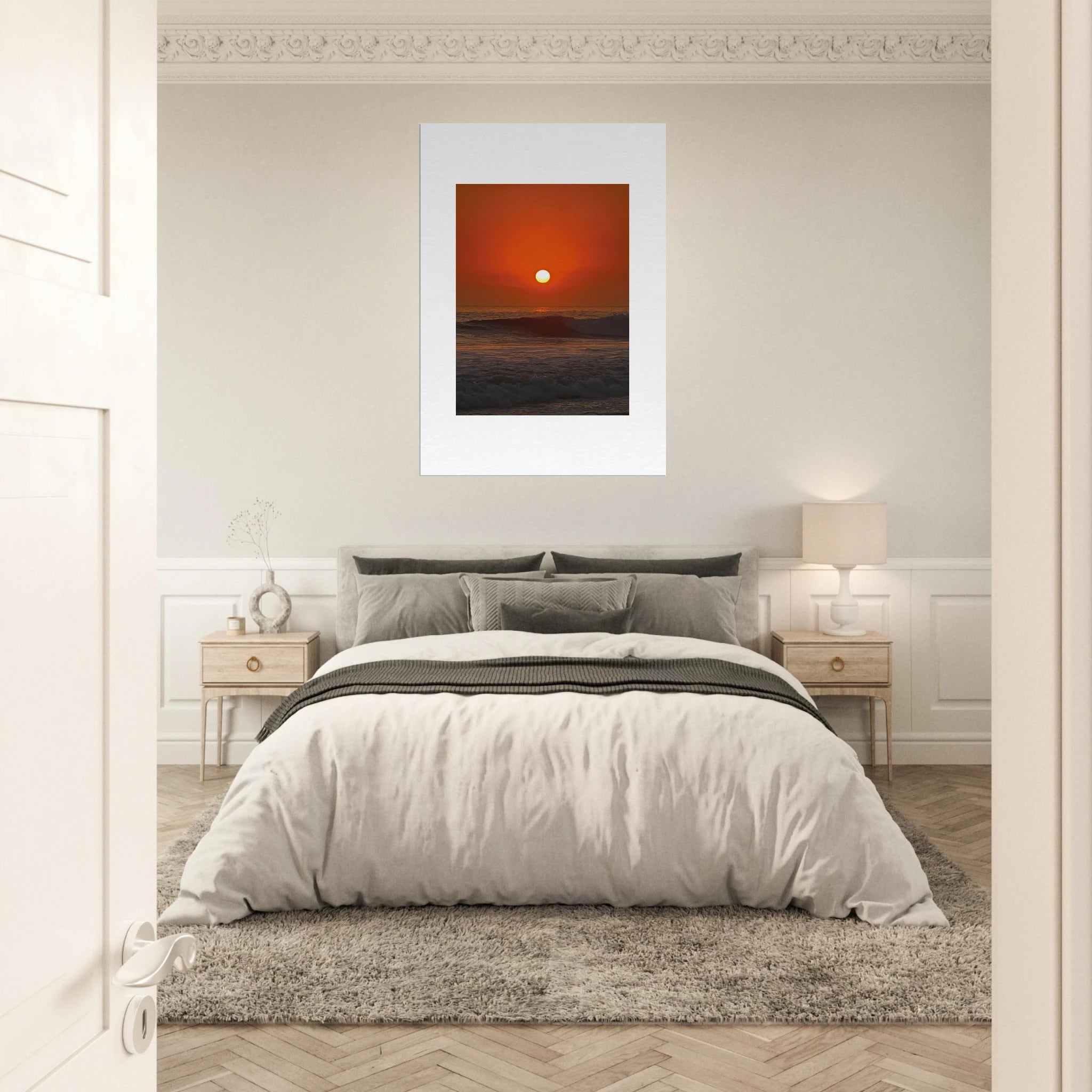 Dramatic Southern California sunset canvas print featuring vibrant red hues, perfect for home decor, Studio Edition by My Store.