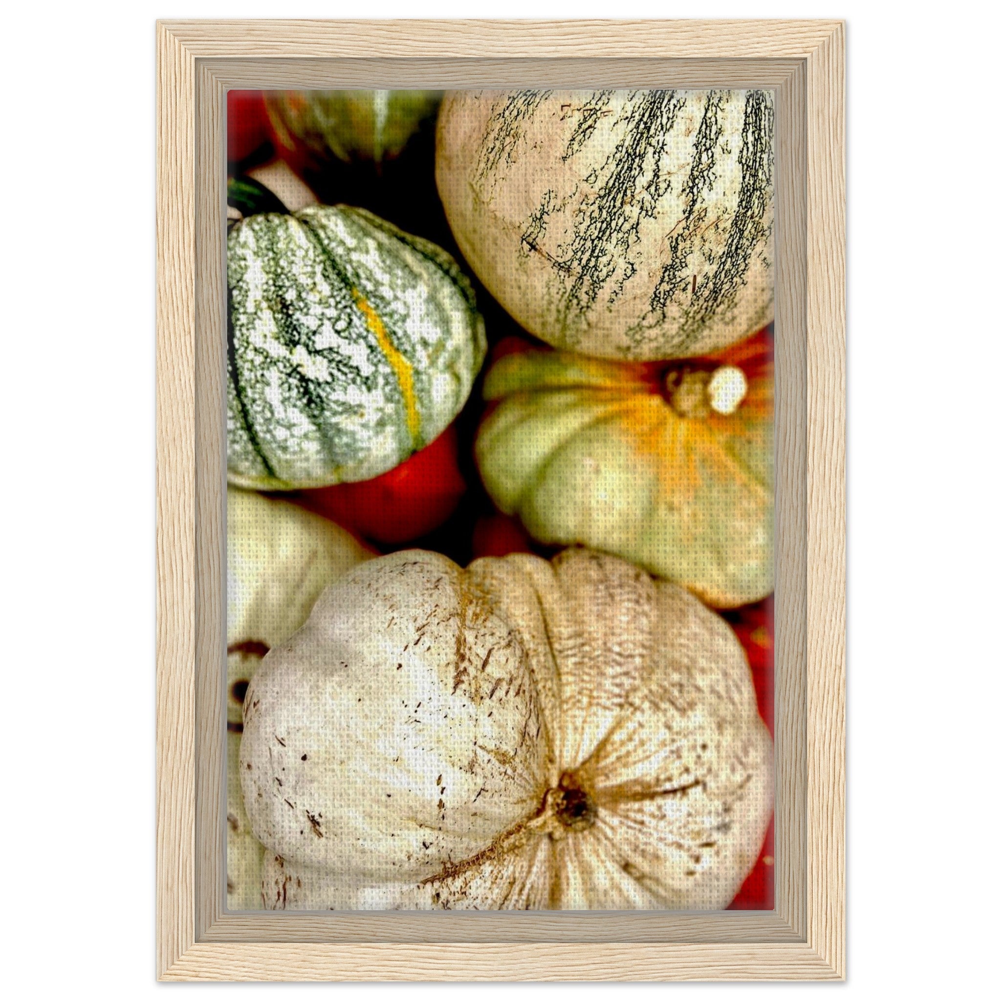 Rustic harvest gourd wall art print featuring autumn pumpkins, perfect for year-round home decor in a stylish, rustic design.