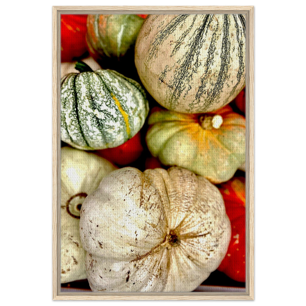 Rustic harvest gourd Halloween wall art print on canvas, autumn pumpkin design by California Canvas Studio, 20x30 cm.