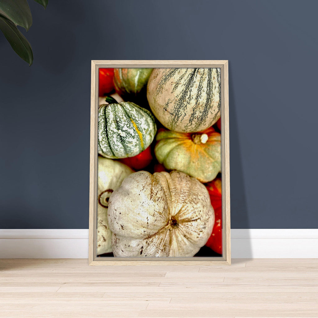 Rustic harvest gourd wall art canvas featuring autumn pumpkins, styled for Halloween and all-year decor, by California Canvas Studio.