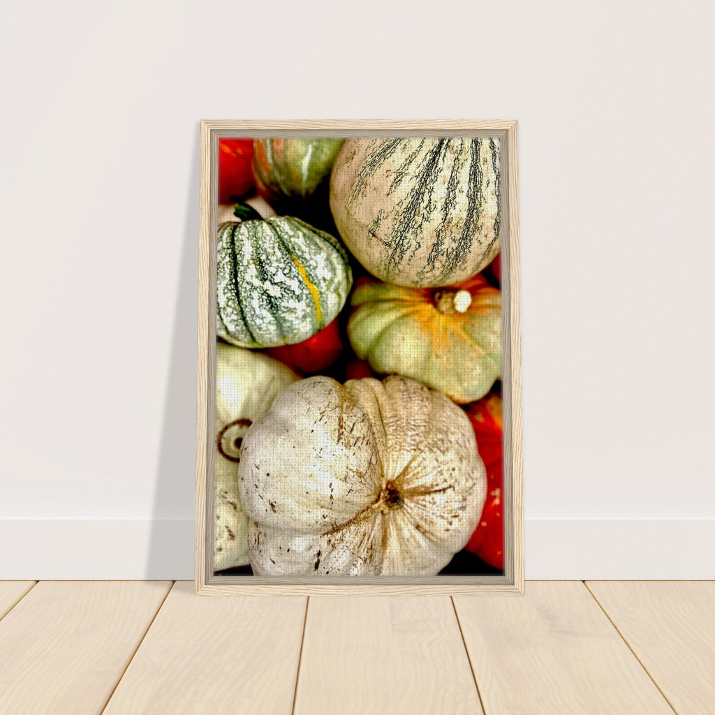 Rustic harvest gourd wall art print on canvas, autumn pumpkin design, 20x30cm, stylish Halloween and all-year decor by California Canvas